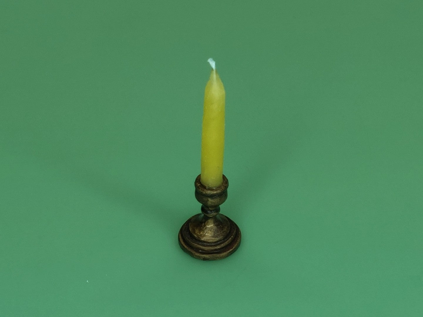 Brass Candlestick with Beeswax Candle - Handcrafted Miniature (Only 7 Available)