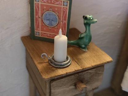 Pewter Candlestick with Candle - Handcrafted Miniature (Only 2 Available)