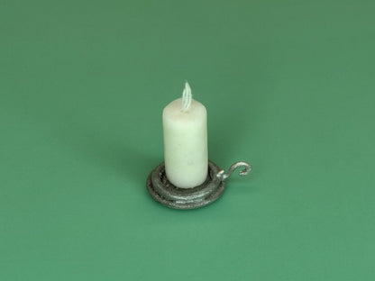 Pewter Candlestick with Candle - Handcrafted Miniature (Only 2 Available)