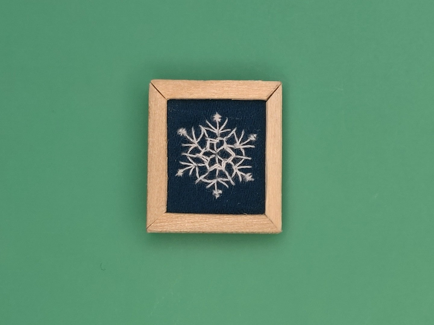 Embroidery of Snowflake on Blue Fabric - Handcrafted Miniature (Only 1 Available)