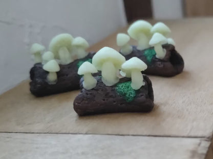 Glowing Mushrooms on Mossy Log - Handcrafted Miniature (Only 5 Available)