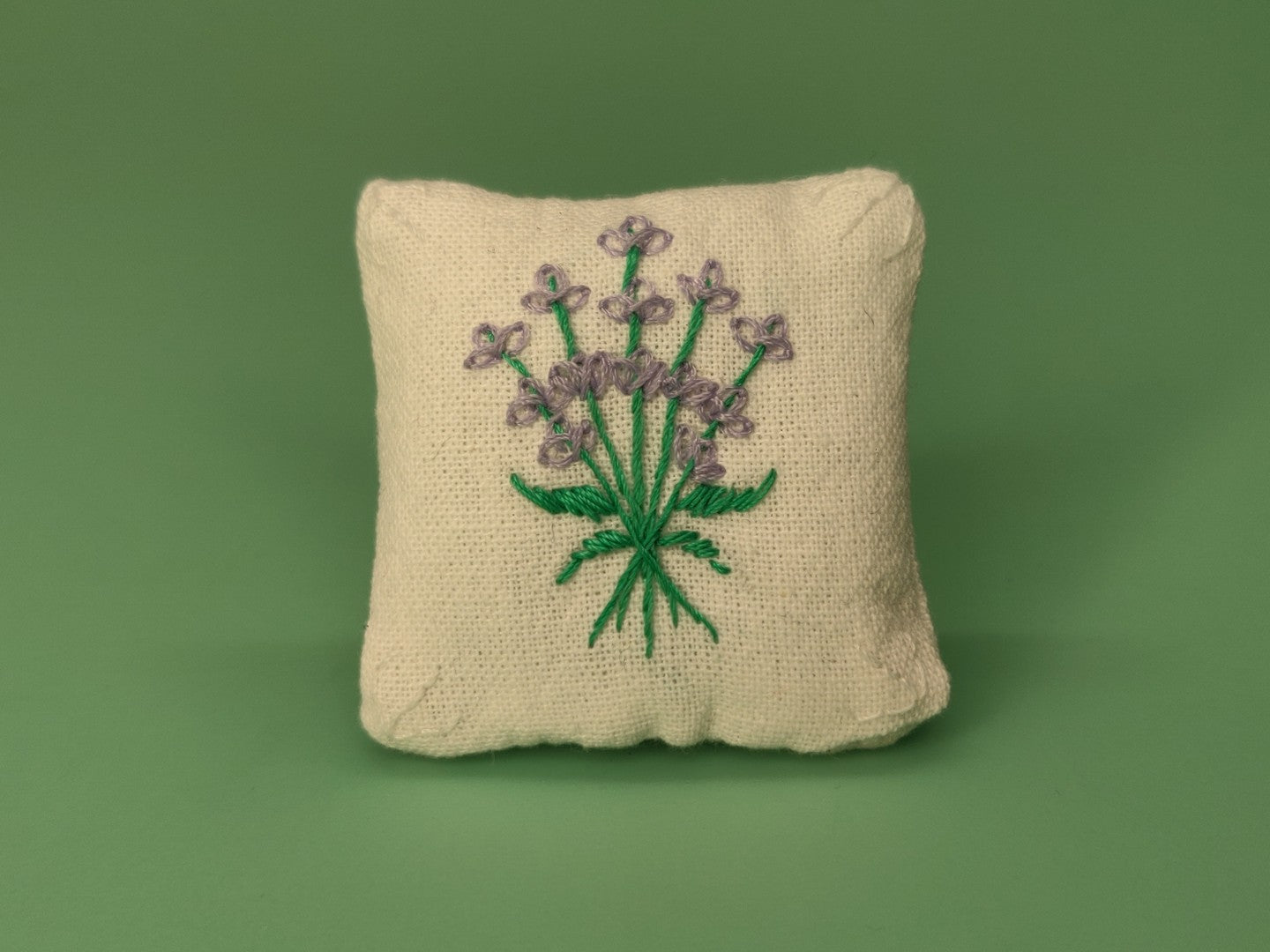 Pillow with Embroidered Lavender Flowers - Handcrafted Miniature (Only 3 Available)