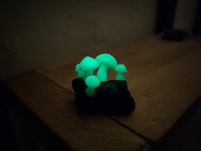 Glowing Mushrooms on Mossy Log - Handcrafted Miniature (Only 5 Available)