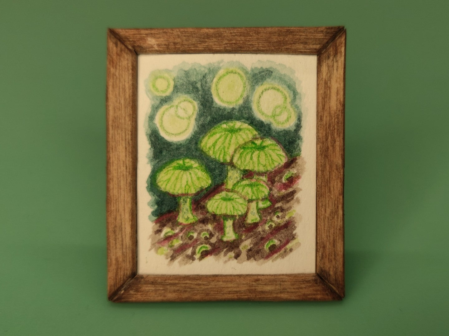 Watercolor of Glowing Mushrooms - Handcrafted Miniature (Only 1 Available)