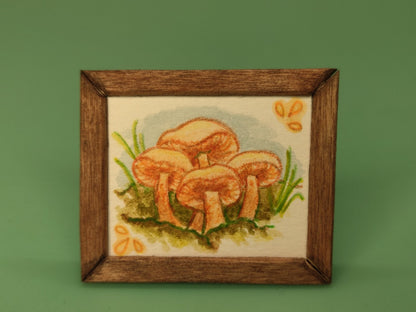 Watercolor of Orangey Mushrooms - Handcrafted Miniature (Only 1 Available)