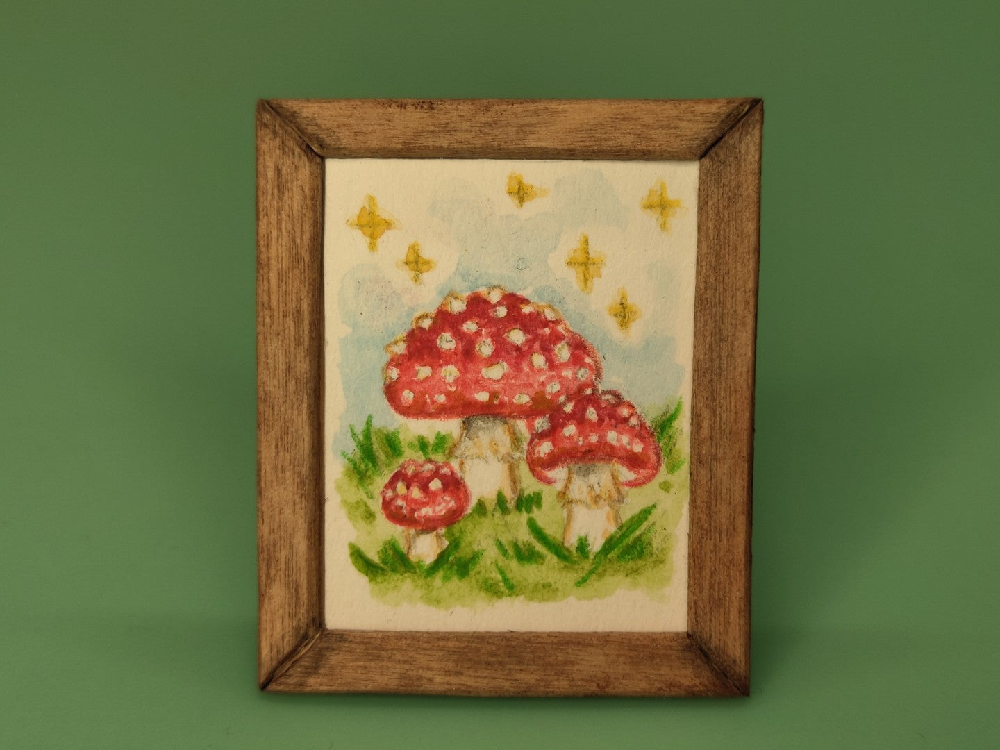 Watercolor of Red Toadstools - Handcrafted Miniature (Only 1 Available)
