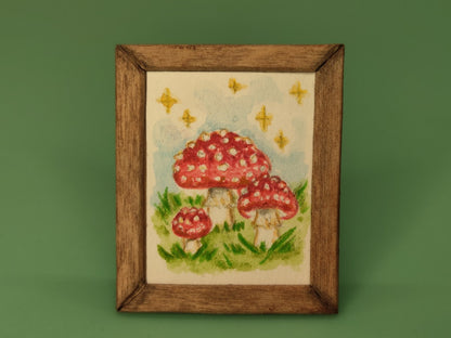 Watercolor of Red Toadstools - Handcrafted Miniature (Only 1 Available)