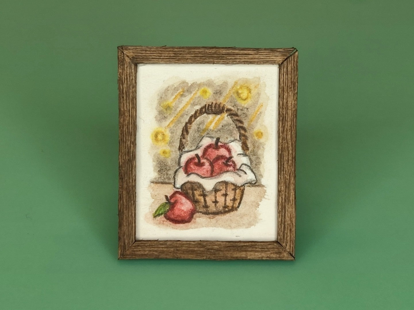 Watercolor of Basket of Apples - Handcrafted Miniature (Only 1 Available)