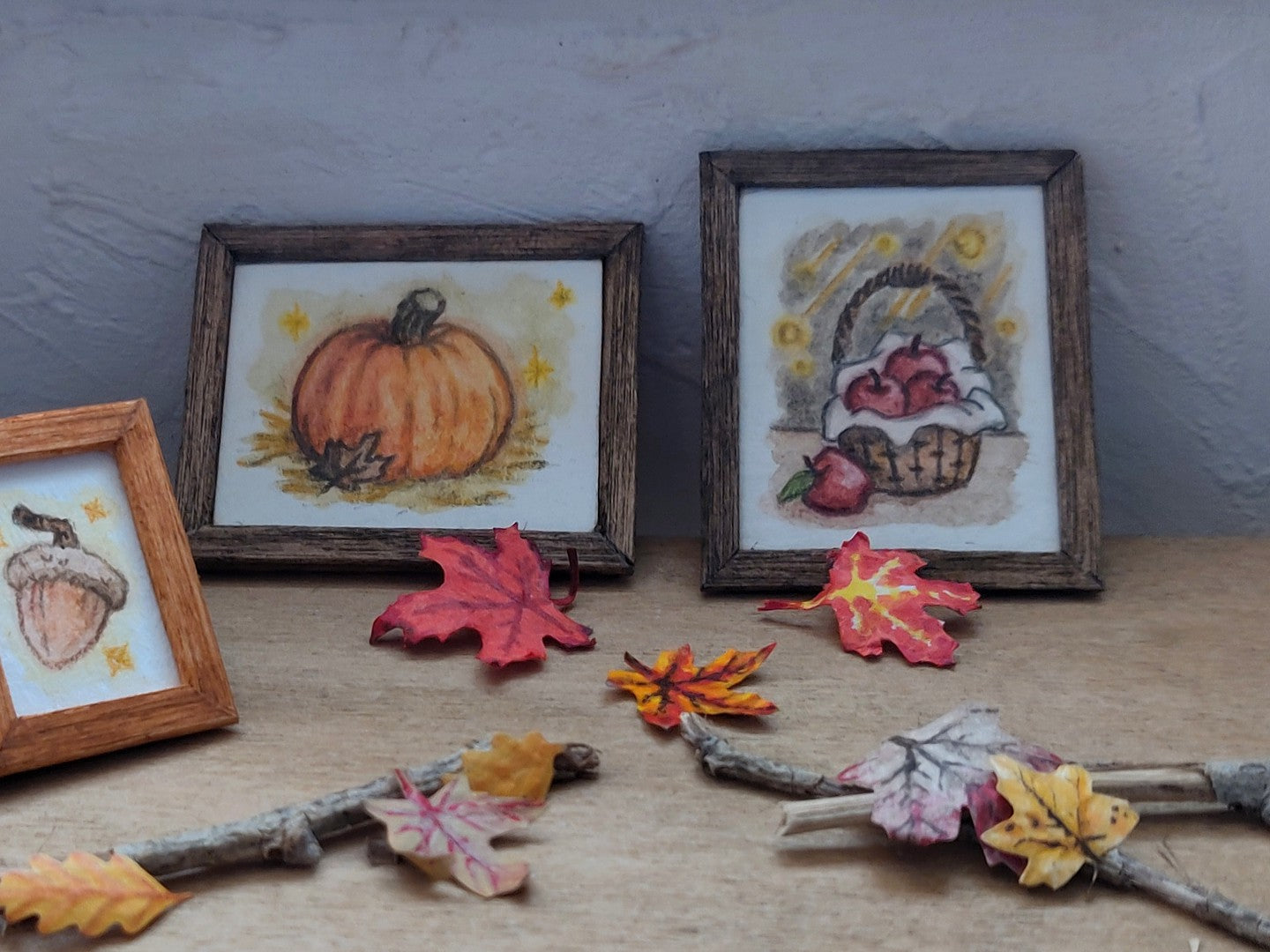 Watercolor of Basket of Apples - Handcrafted Miniature (Only 1 Available)
