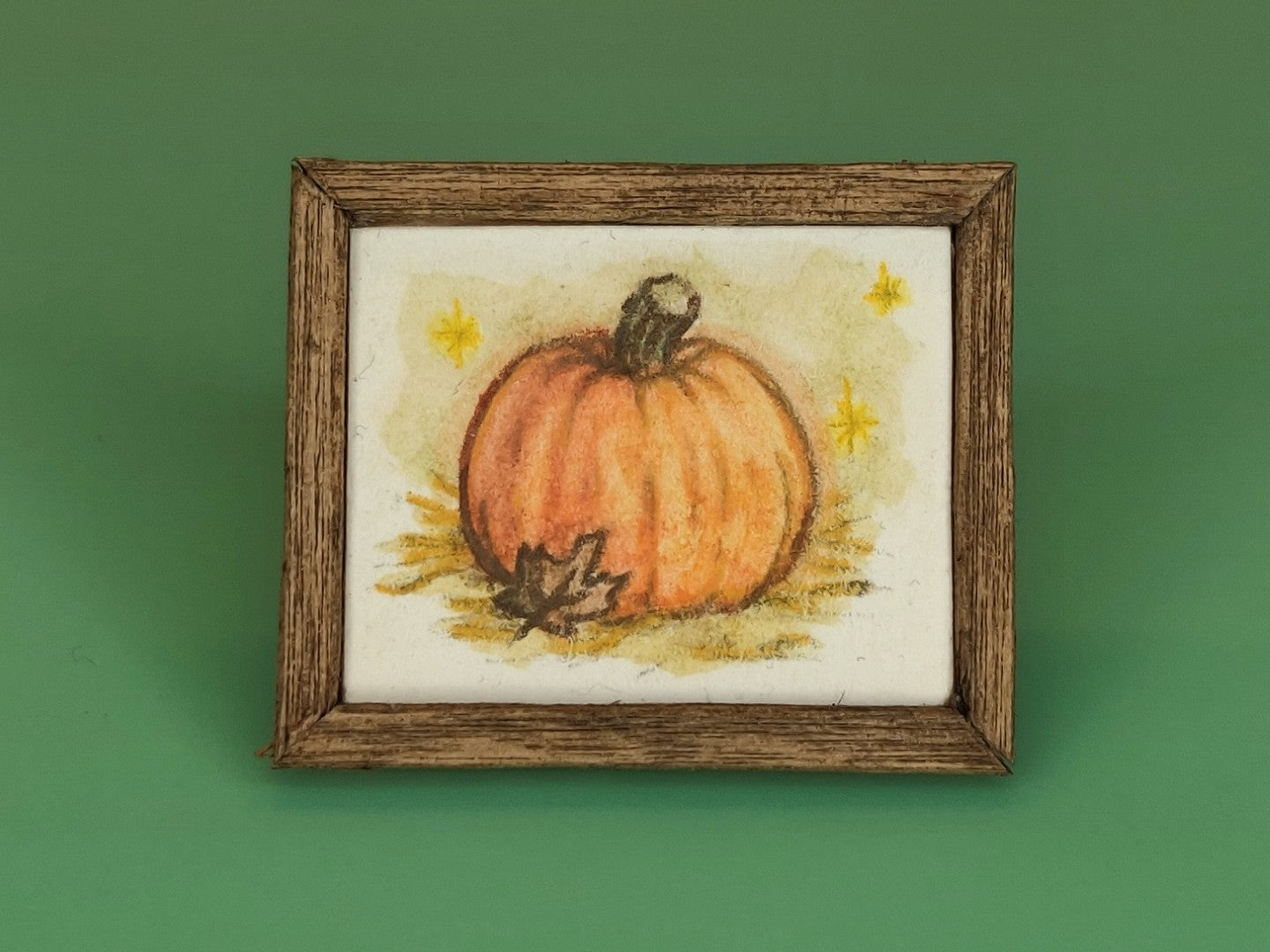 Watercolor of Pumpkin and Leaf - Handcrafted Miniature (Only 1 Available)