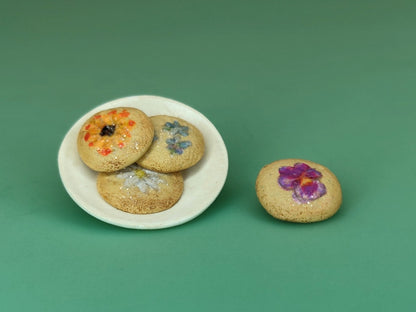 Flower Cookies on Tan Plate - Handcrafted Miniature (Only 6 Available)